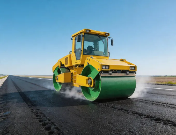 Hamm tandem asphalt roller on highway